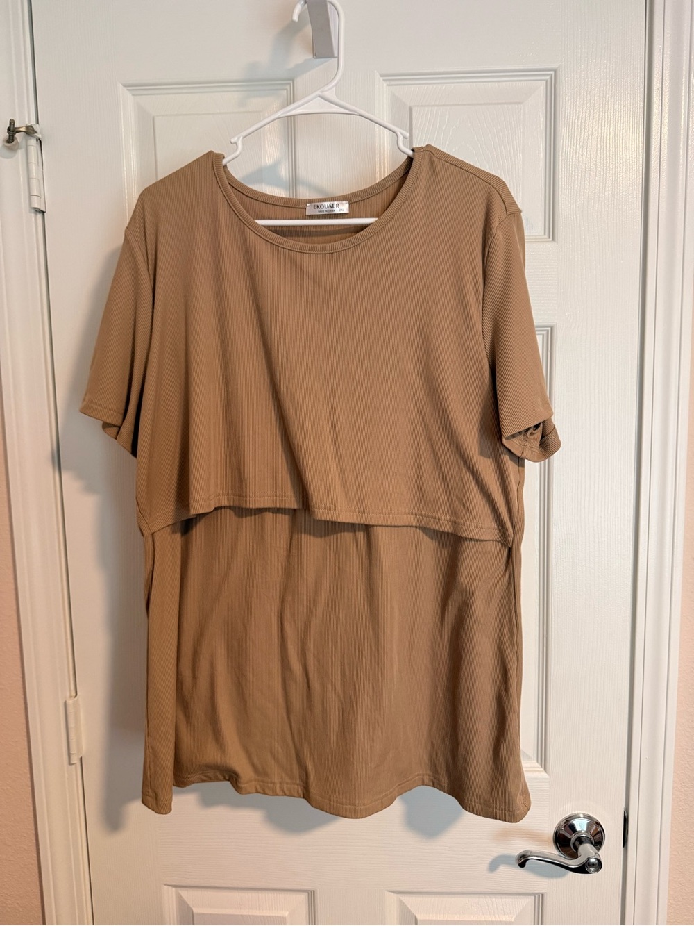 Eqouaer Layered Scoop Neck Nursing Top - Taupe